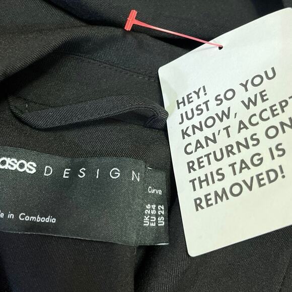 NEW ASOS Black Long Sleeve Peak Lapel Single Button Blazer Suit Coat Jacket 22 - Picture 3 of 4